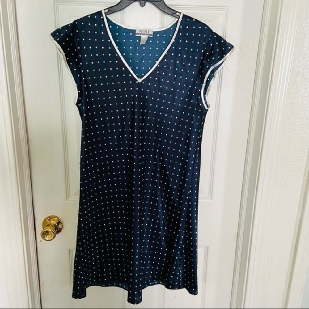 Y2K Navy blue silky satin polkadot mini slip dress / pajamas size Medium